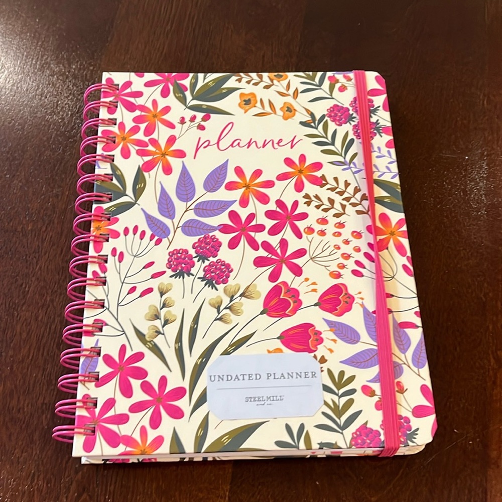 Pink Floral Undated Steel Mill Weekly Planner, New